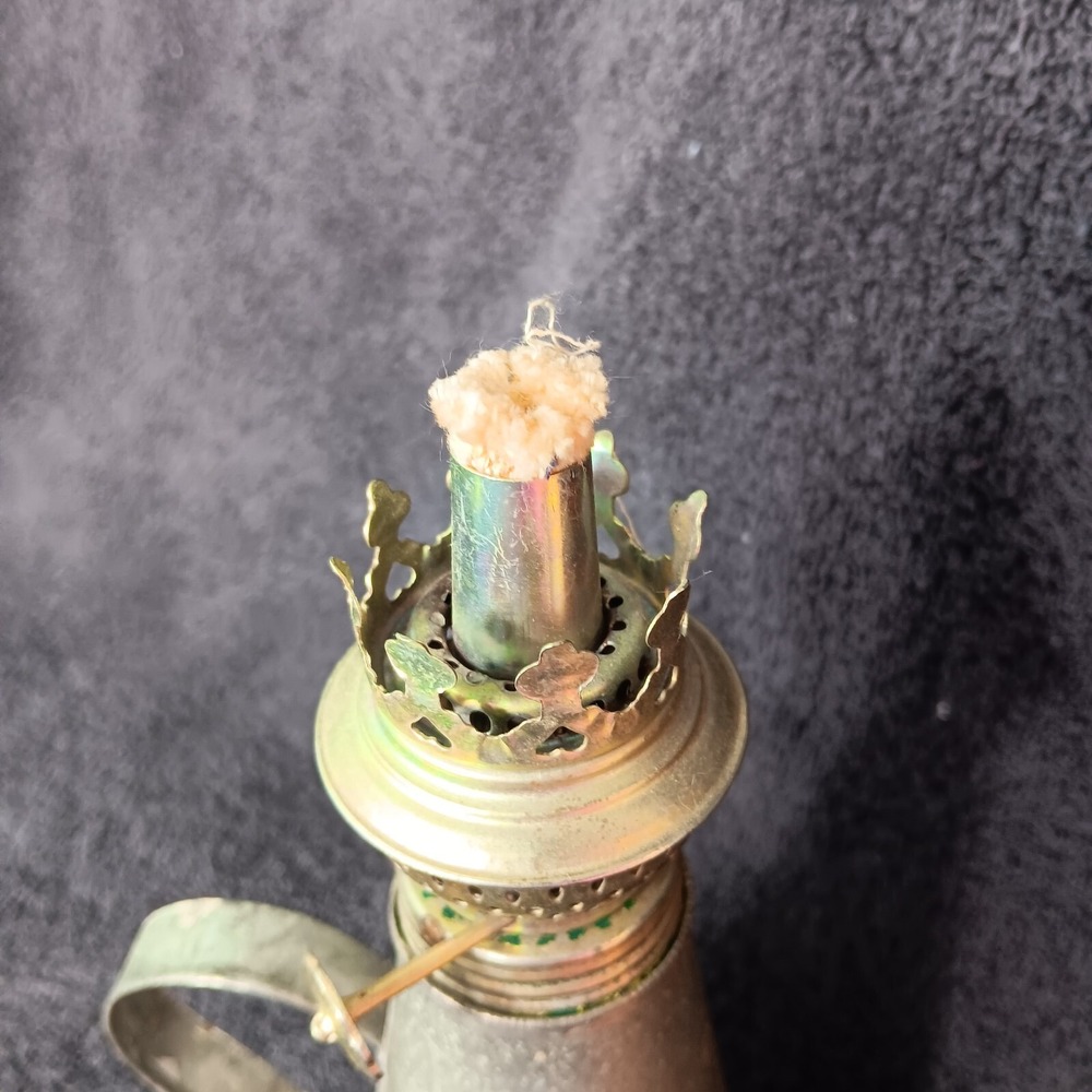 Small Silver Aluminum Oil Lamp with Glass Cone Shape with Handle NB - Picture 8 of 9